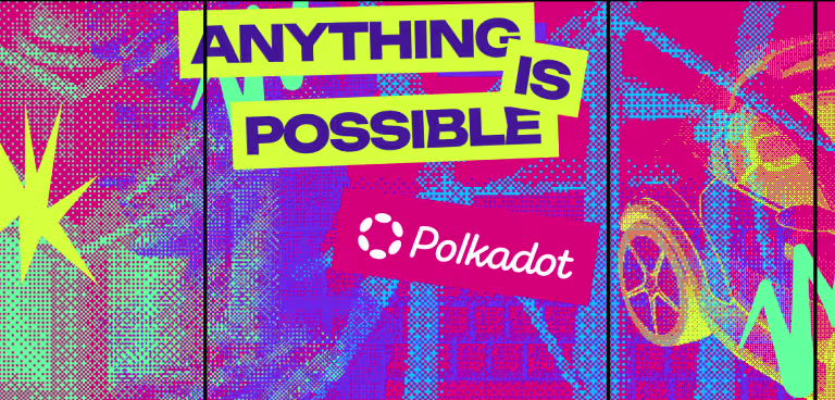Bold 'Anything is Possible' Polkadot banner with vibrant neon colors and halftone pattern design