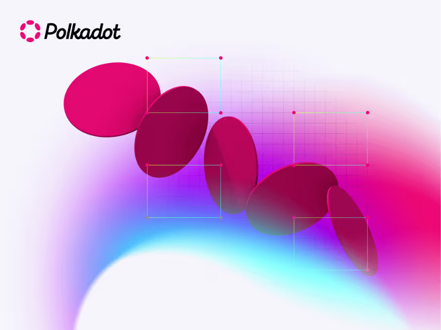Abstract pink shapes with design bounding boxes representing Polkadot's technical architecture
