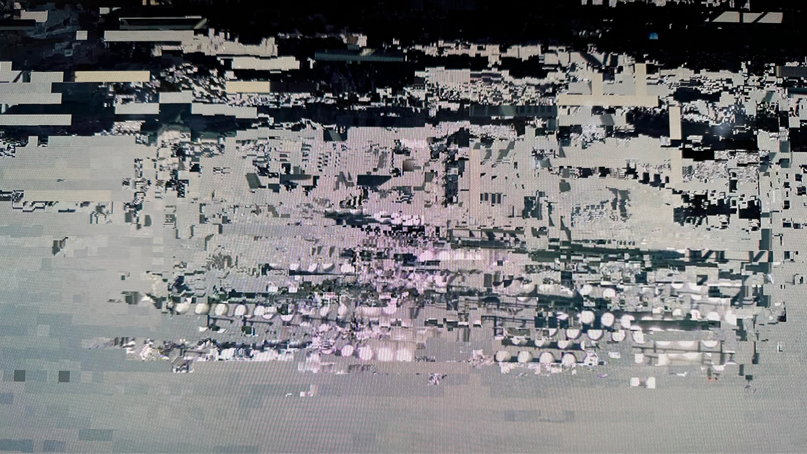 Glitched panoramic image broken into horizontal bands
