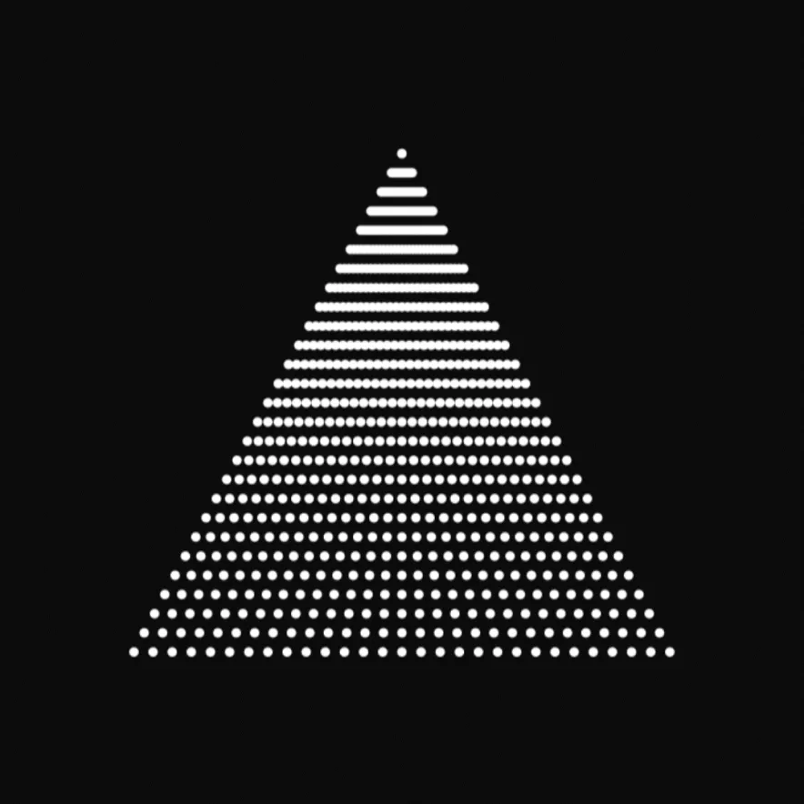 Triangle made of white dots and lines on a black background