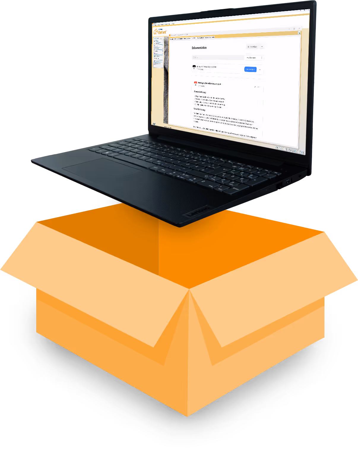 Laptop aus einem Karton auspacken