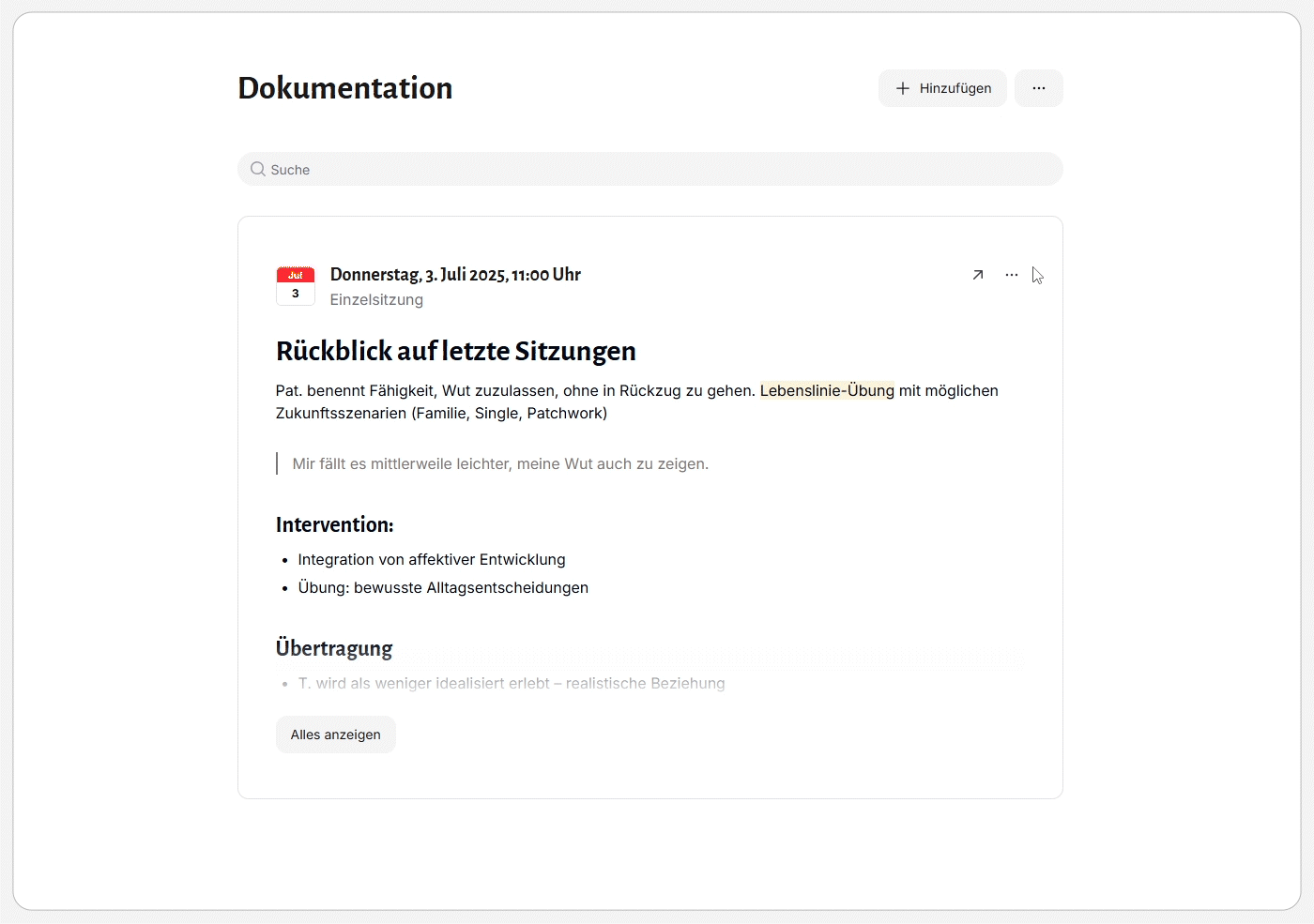 Dokumentation in Elefant®: Favoriten markieren