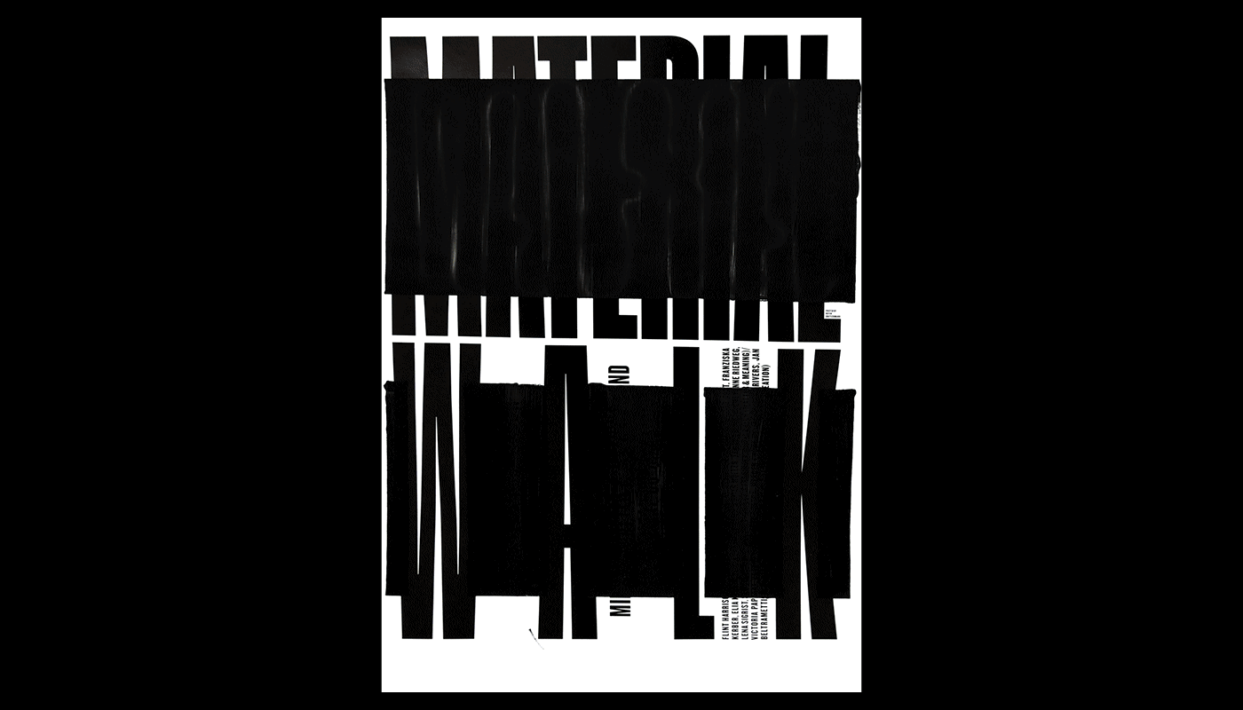 Animated black blocks moving horizontally over large black text on a white background, obscuring and revealing the text beneath intermittently.