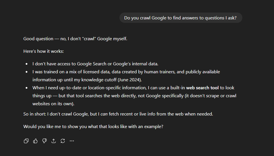 How chatGPT uses google search results