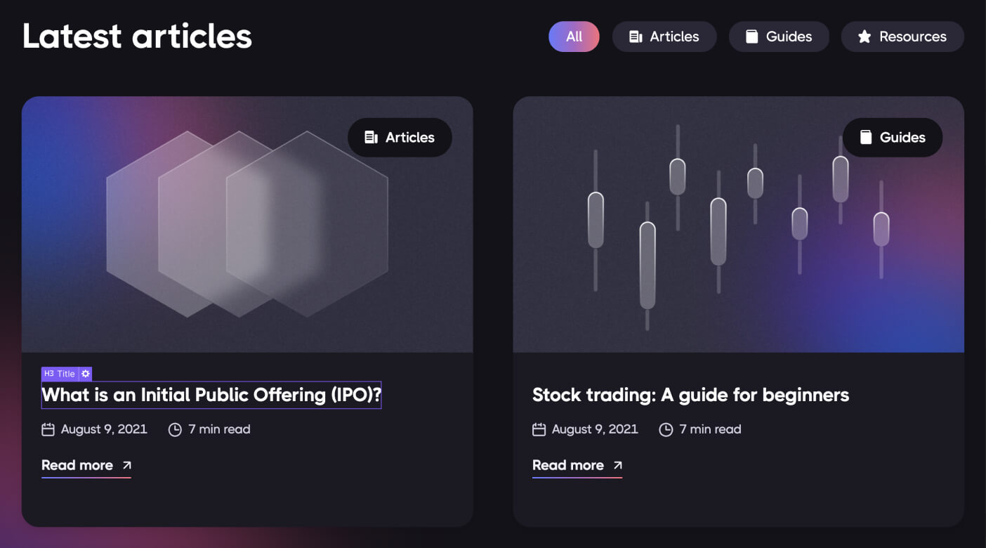 Contenido dinámico CMS - Dark X Webflow Plantilla