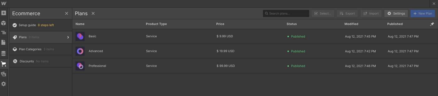 eCommerce Collection - Plantilla Dark X Webflow