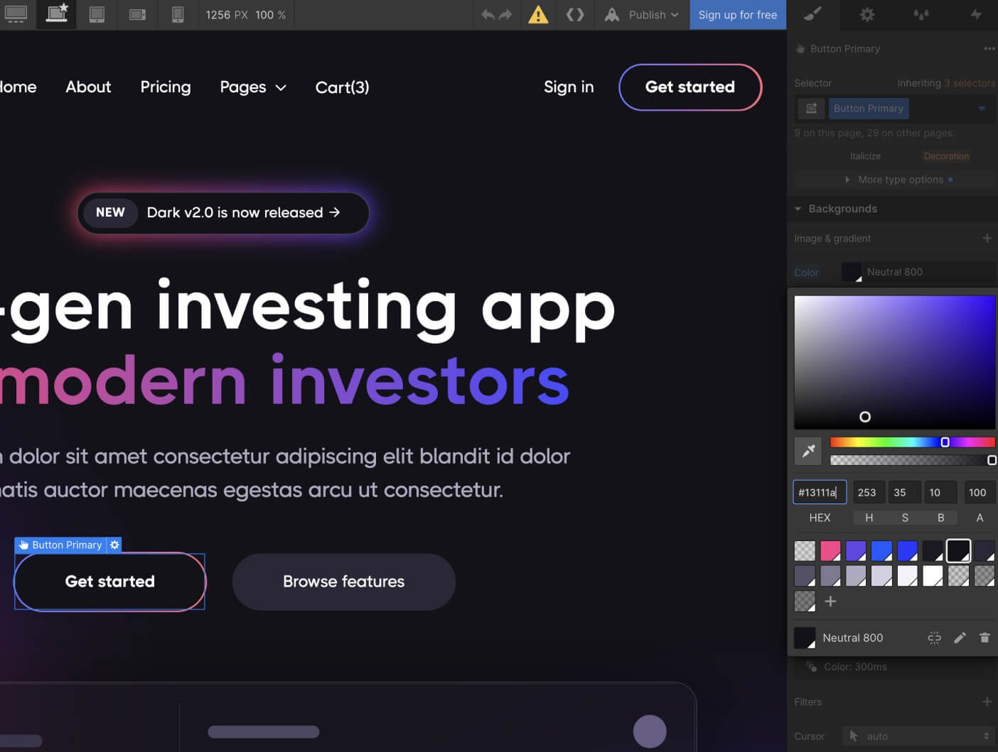 Colors - Plantilla Webflow Dark X