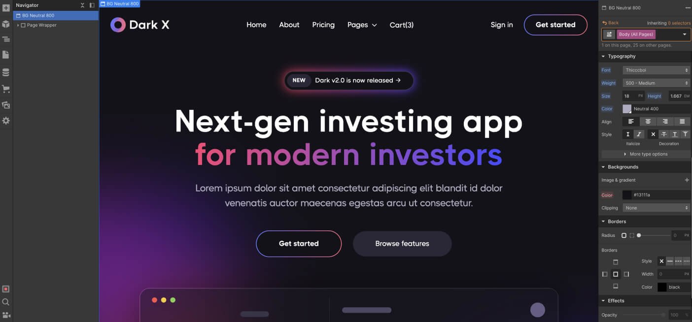 Tipografía - Plantilla Webflow Dark X
