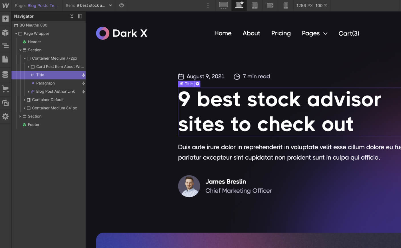 CMS Page - Plantilla Dark X Webflow