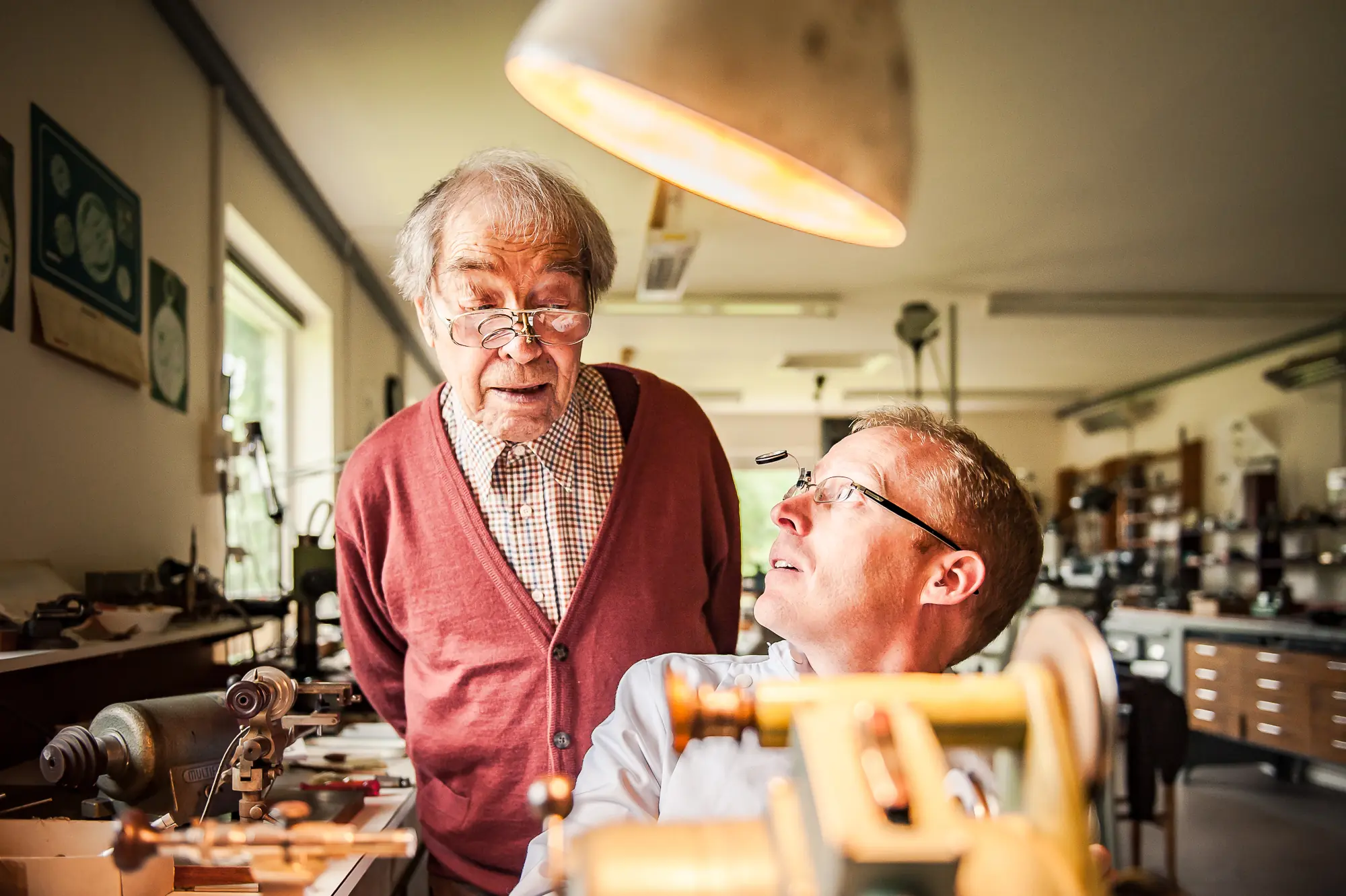 George Daniels and Roger W. Smith together at the workbench in August 2011