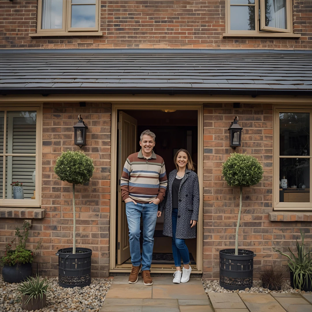 happy couple moving into their new luxury home in preston