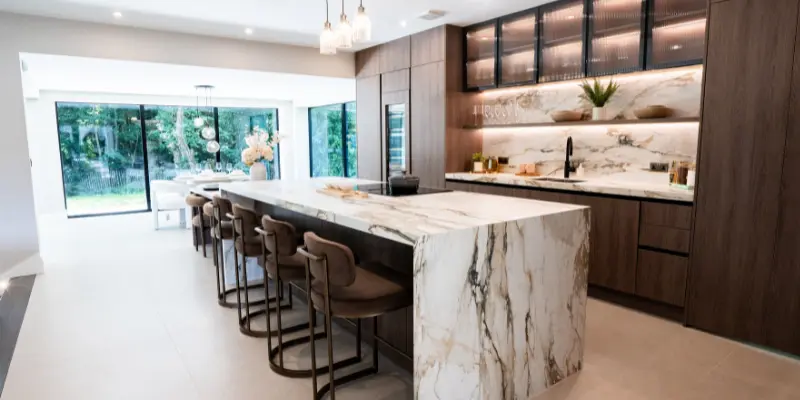 Skyfall Lodge kitchen with marble island