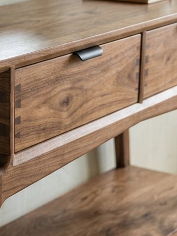 Publication Instagram : tiroirs d'une console en noyer