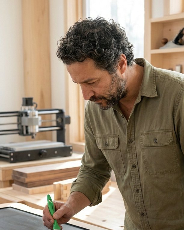 Artisan ébéniste concentré sur son travail dans son atelier