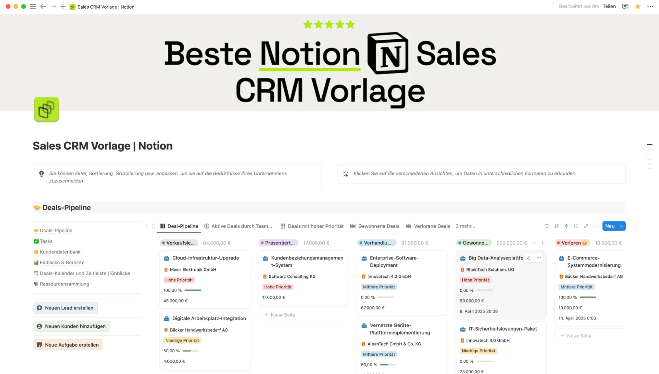Notion Sales CRM Vorlage interface