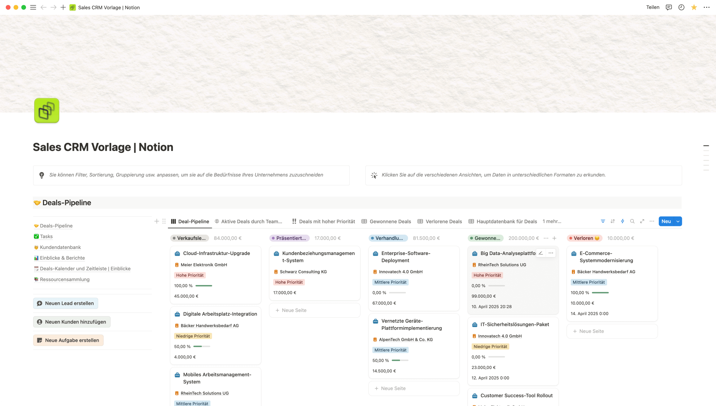 Sales-CRM-Vorlage Notion