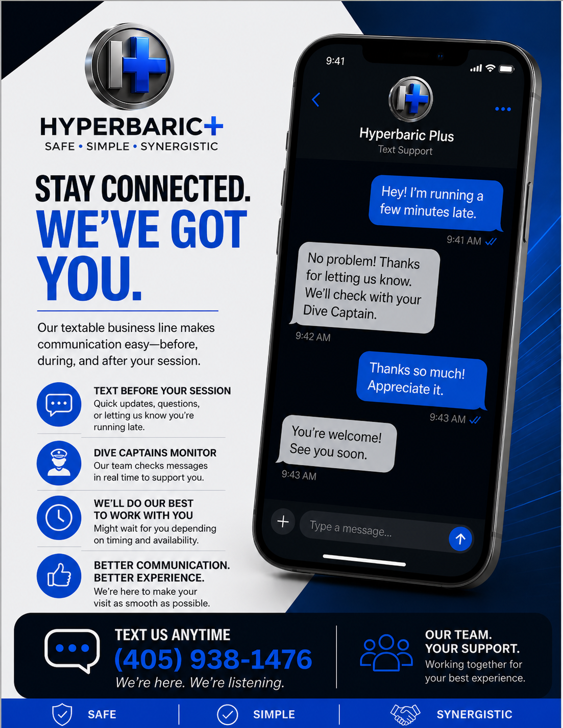 Text Hyperbaric Plus โ Stay Connected, We've Got You