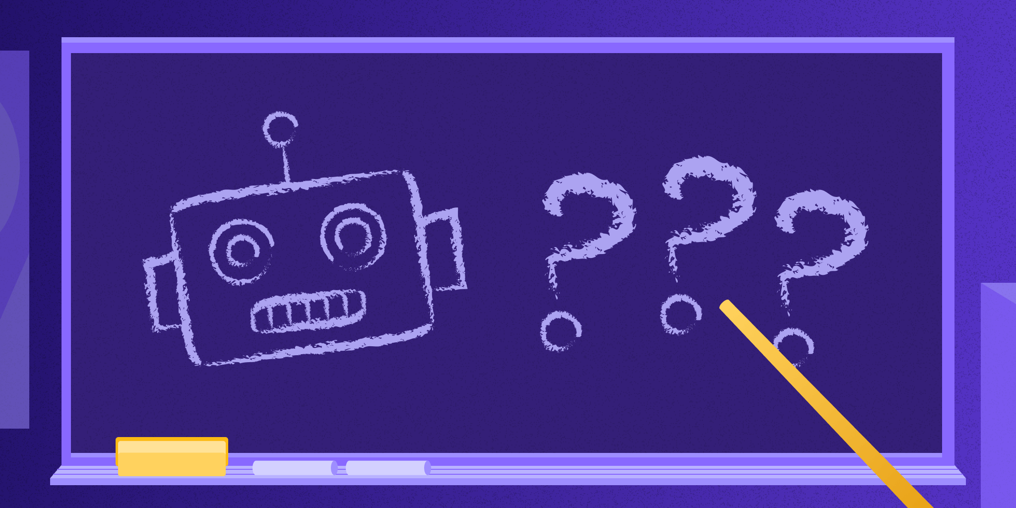illustration of a purple book with user icons, starts, and lego pieces flyingout