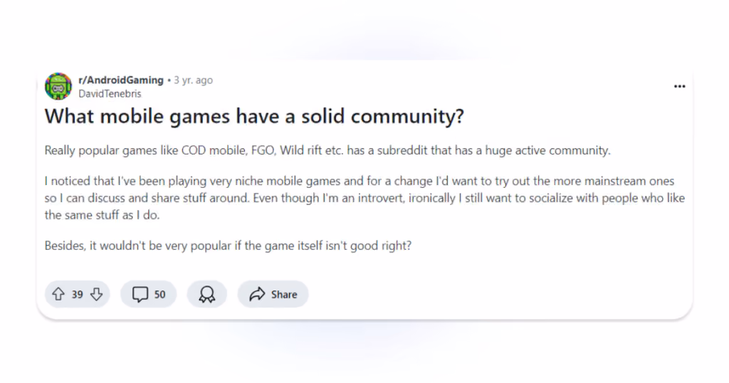 player looking for mobile game communities