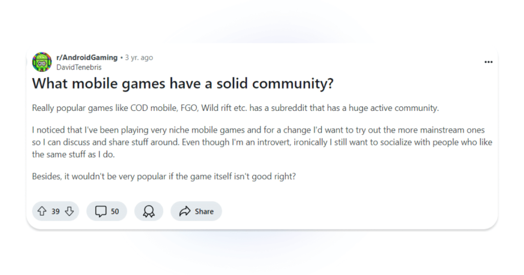 player looking for mobile game communities