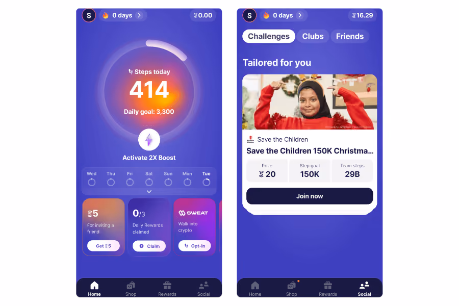 sweatcoin walking app engagement features