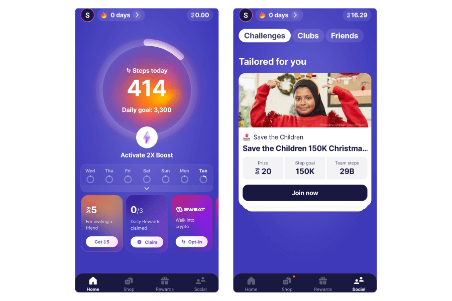 sweatcoin walking app engagement features