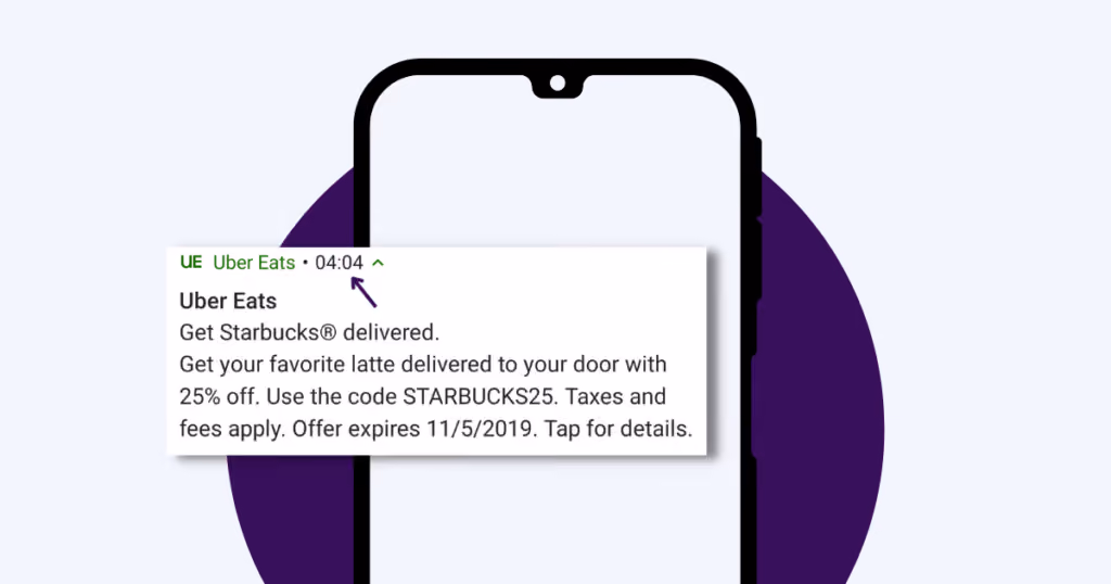 notification example Uber eats wrong time