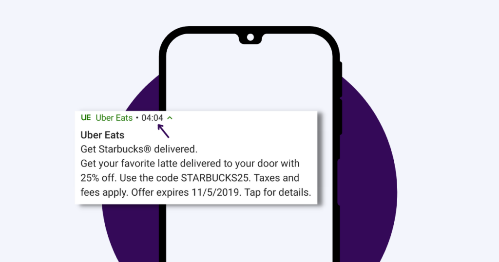 notification example Uber eats wrong time