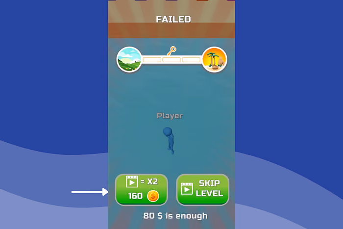 The end-of-level multiplier in Bridge Race types of rewarded video ads