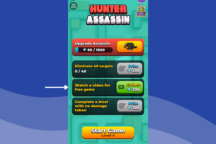 Home screen rewarded video ads