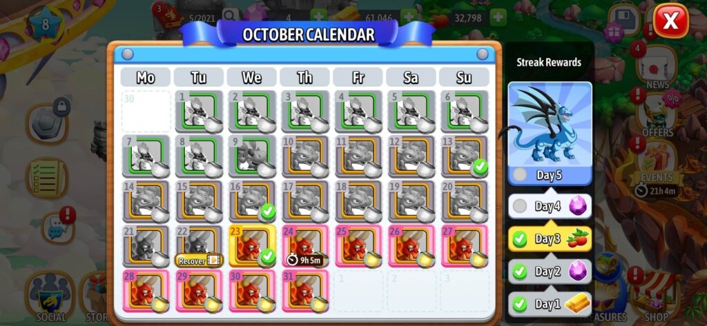 Missed day penalty system in Dragon City 