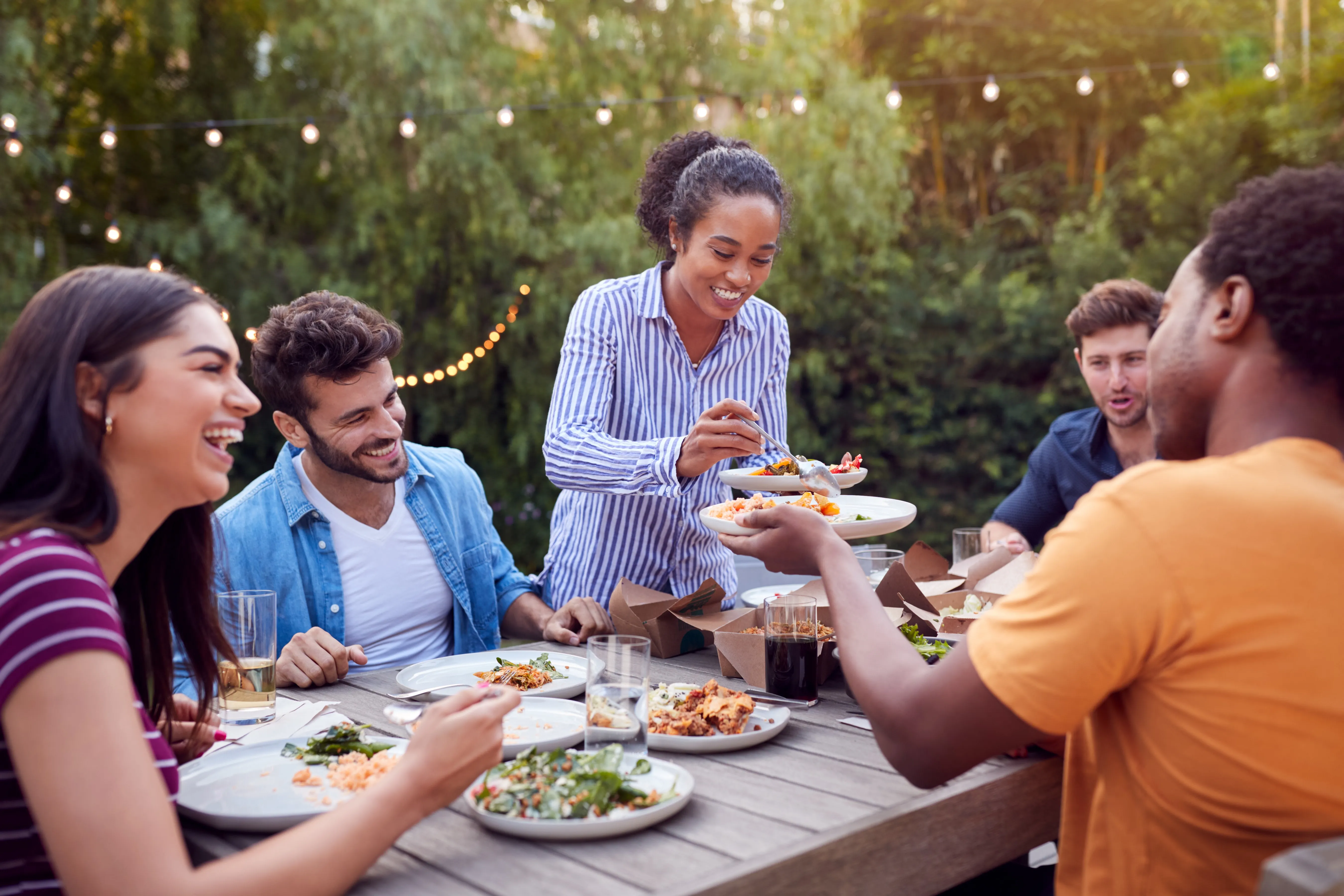 Friends having dinner