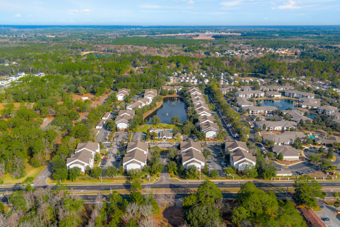 Drone shot view of the The Finley community and surrounding area in Jacksonville, FL
