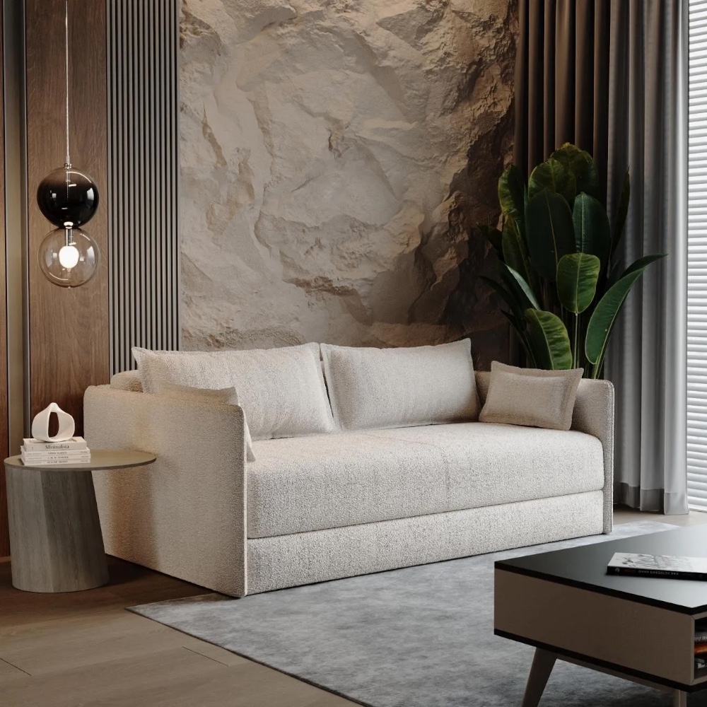 High-quality designer sofa with natural upholstery and solid wood frame