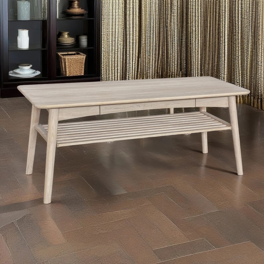 Oak coffee table with smooth lines, integrated drawer, and eco-friendly design – blends with modern and traditional interiors