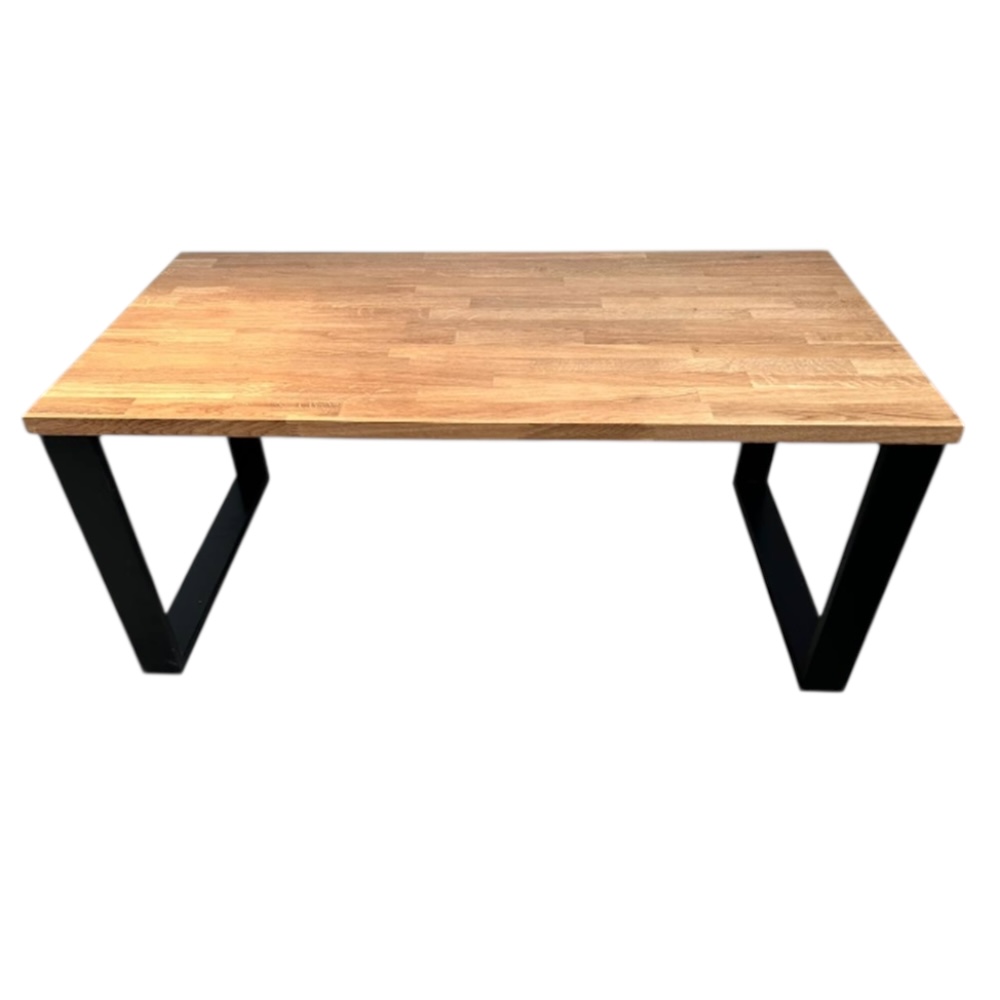 Rectangular oak Hardy table with black metal frame