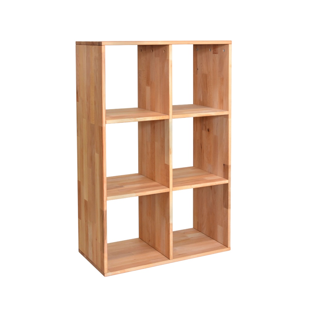 מדפי עץ מלא אלון ותות CUBE 2×3 בעיצוב סקנדינבי מינימליסטי