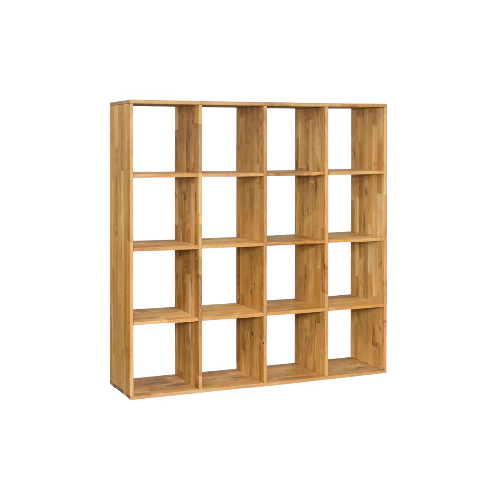 מדפי עץ מלא אלון ותות CUBE 4×4 בעיצוב סקנדינבי מינימליסטי