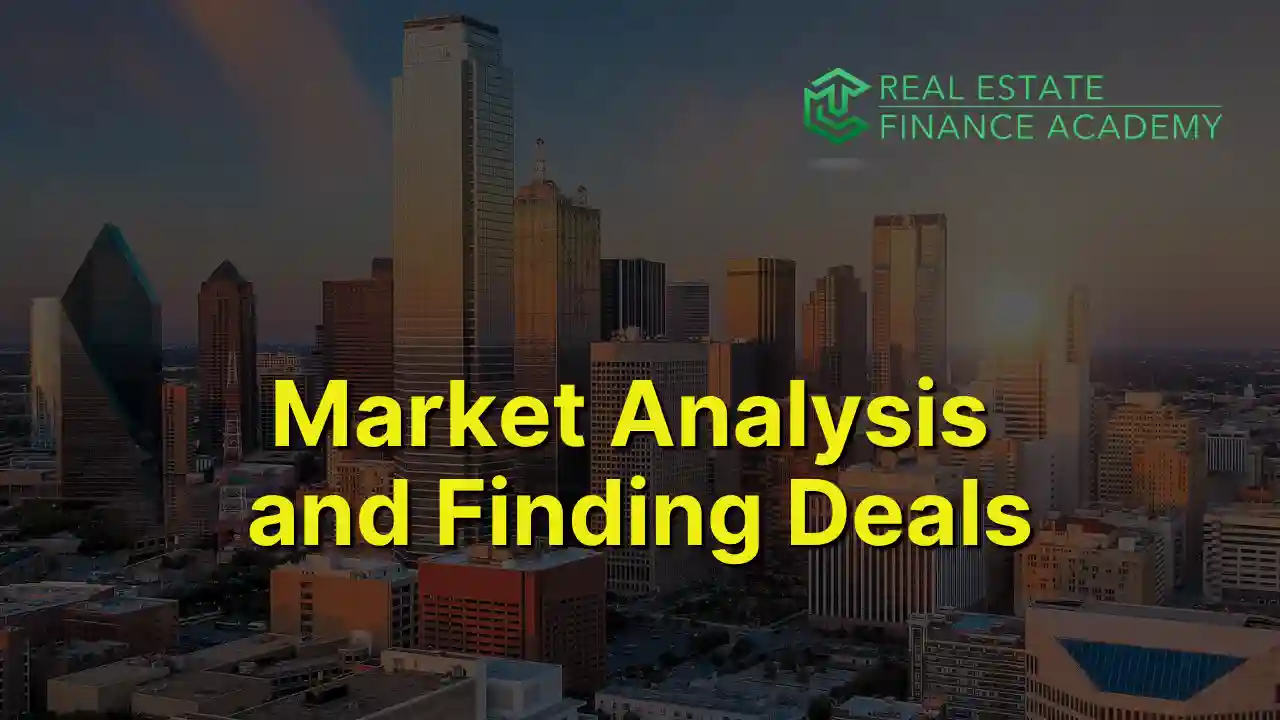 Cityscape with text Market Analysis and Finding Deals