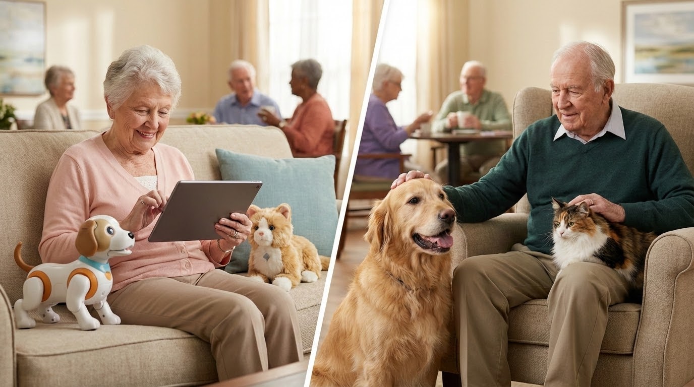 Choosing Companionship: Robotic Pets vs. Live Animals for Senior Therapy