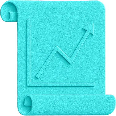 A blue icon of scroll and chart