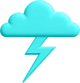 Icon of a cloud with lightning bolt in cyan