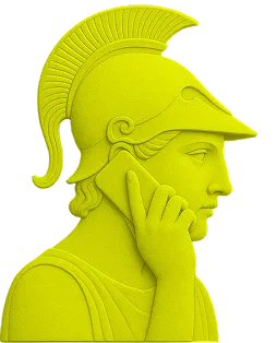 Icon of a Greek figurehead with a cellphone in yellow