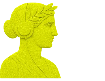 Icon of a Greek figurehead with headphones in yellow