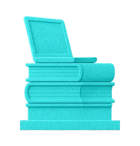 Icon of stacked books in Cyan