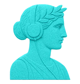 Icon of a Greek figurehead with headphones in cyan