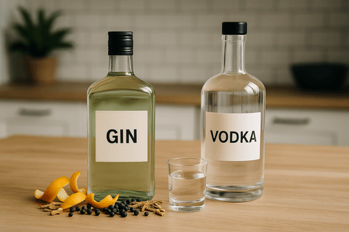 A clean pour of gin with soda in a glass with ice and lime. A bottle of The Old G sits nearby on a wood surface, representing a low-calorie, flavorful gin option.