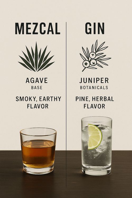 Comparison image detailing the main differences between Gin and Mezcal