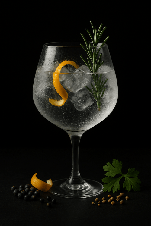 A gin and tonic in a balloon glass