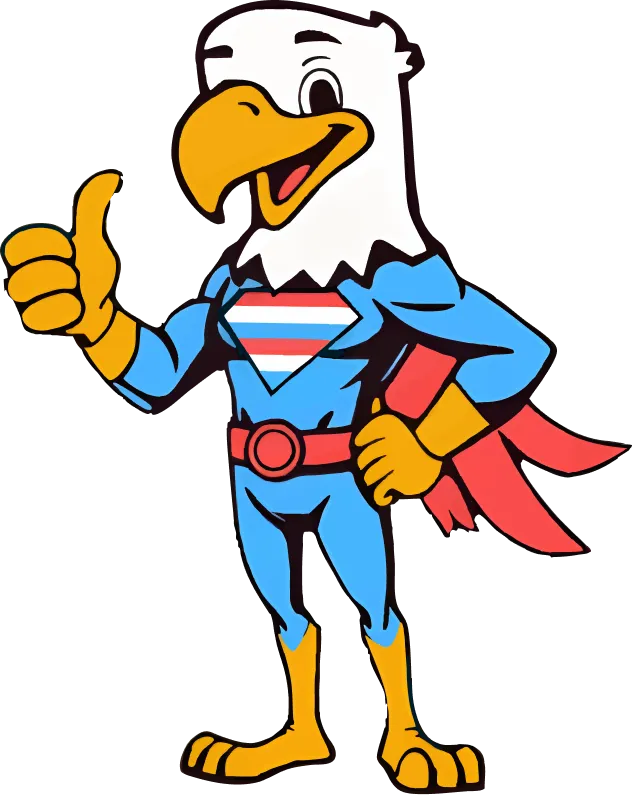 Cartoon eagle superhero giving thumbs up